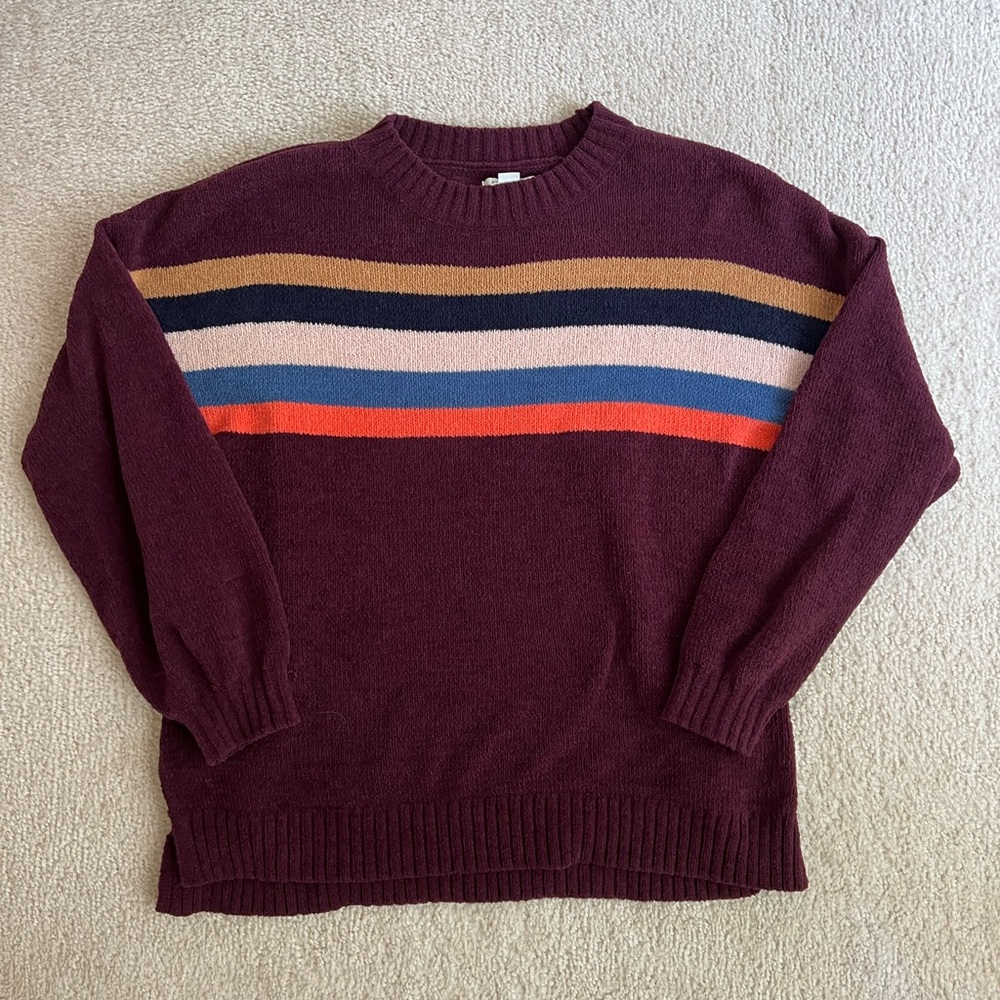 American Eagle Outfitters Men's Burgundy Multi-Stripe Sweater
